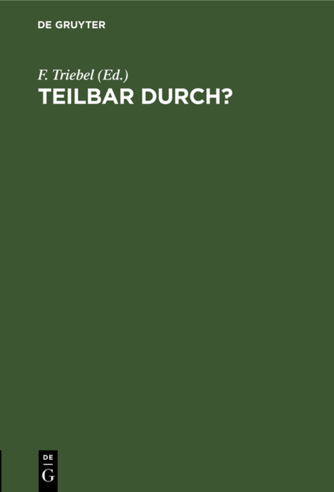 Cover image for Teilbar durch? ISBN 9783112461211